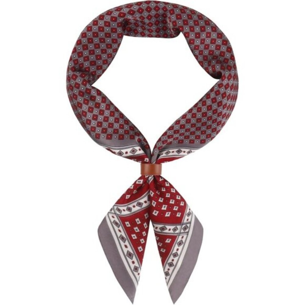 ⚡Men A-Gray Red Necktie 27.5 Inches Cowboy Scarves Pocket Square Silk Bandanas
